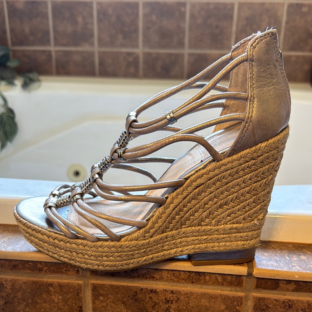 Isola Silver Wedge Sandals with Espadrille Heel